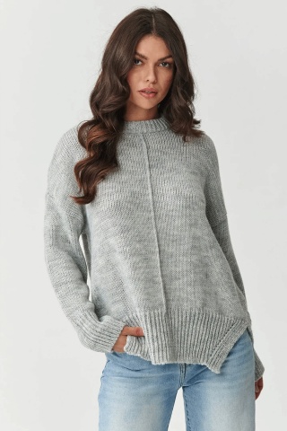 Pulover dama oversize cu cusatura decorativa, gri deschis - S159
