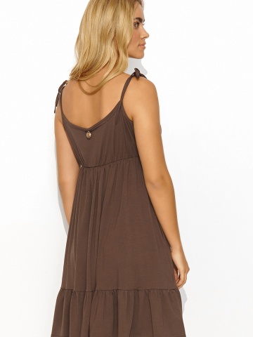 Rochie de vara ciocolatie cu volane si bretele innodabile - M818 - Img 3