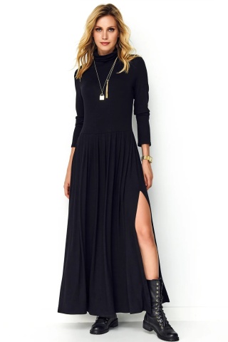 Rochie lunga cu guler inalt si slit - M503