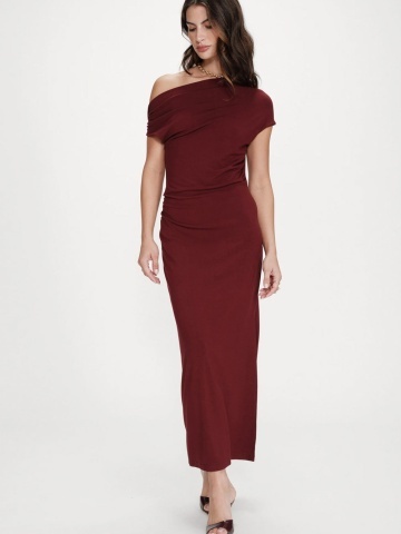 Rochie Vanity lunga rosie cu umar asimetric