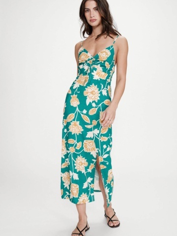 Rochie Velyssa verde turcoaz cu model floral - Img 1