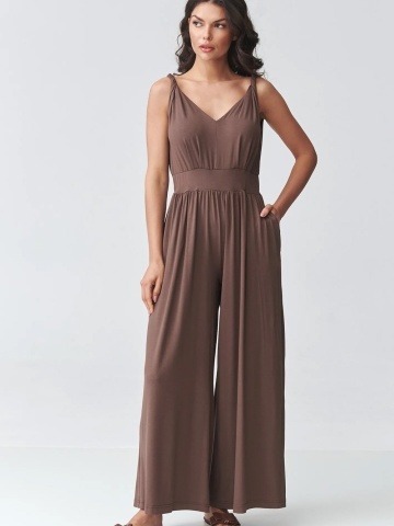 Salopeta de vara ciocolatie cu bretele si pantaloni largi - M925 - Img 3