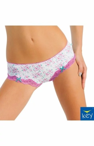 Set 2 chiloti hip bikini dama din bumbac, imprimeu floral cu dantela - Key LPP555