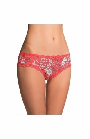 Set 2 chiloti hip bikini dama din bumbac, rosu si albastru cu imprimeu dantela - Key LPP539