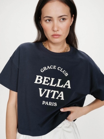 Top Voss oversize din bumbac navy blue - Img 1