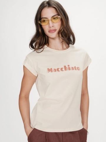 Tricou mocha Vico din bumbac cu mesaj Macchiato - Img 3