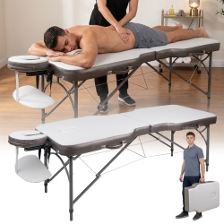 Masă de masaj din aluminiu cu 2 secțiuni inSPORTline Kiyora (186 × 70 × 62,5–85,5 cm)Alb Gri