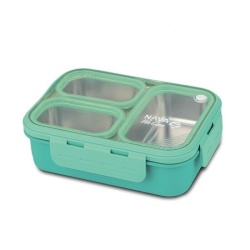 Recipient dreptunghiular pentru alimente Bento din otel inoxidabil We Care, turcoaz 800ml - Img 1