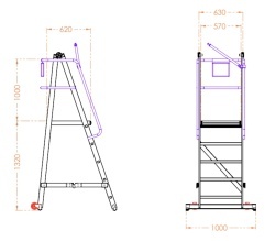 Scara industriala rabatabila (pliabila) din aluminiu cu 4 trepte si platforma h=132cm, inaltime de lucru 3,3m - CNO-SME-FWPL14 - Img 2