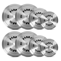 TOS SET CALIBRATED STEEL OLYMPIC PLATES 2 x 10 - 25 KG (140 KG) HMS - Img 3