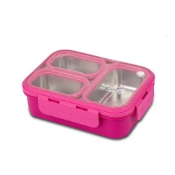 Recipient dreptunghiular pentru alimente Bento din otel inoxidabil We Care, magenta 800ml - Img 1