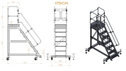 Scara industriala din aluminiu cu 3-8 trepte, platforma si roti ajustabile, h=100-225(cm), inaltime lucru 3-4,25(m) - CNO-SME-ALPL1 - Img 4