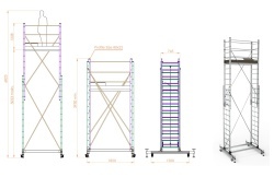 Schela mobila aluminiu telescopica 2x3,5(m), inaltime lucru 7 metri, o platforma 1,6x0,6(m), max 200kg/mp - CNO-SME-MEGA7 - Img 2
