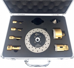 Set carote diamantate pt. gresie portelanata & piatra - diam. 6, 8, 10, 20, 35, 68 (mm), freza conica, disc taiere si ceara PREMIUM - DXDY.GOLDrill.9SET - Img 3