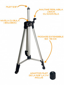 Trepied reglabil extensibil din alumiuniu, pentru nivele laser - 53 - 145 cm prindere 5/8" si 1/4" - CNO-ET145 - Img 3