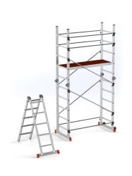 Schela aluminiu mobila cu doua scari pliabile 2x5 trepte, inaltime de lucru 3,9m, platforma 1,35x0,45(m), max. 150kg - CNO-SME-ACRO4M - Img 2