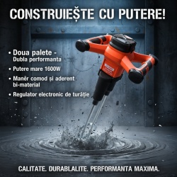 Mixer / amestecator pt. adezivi / mortar 1600W cu palete duble, Profesional DUOMIX1600 cu regulator de turatie - CNO-DUOMIX1600 - Img 4