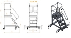Scara industriala din aluminiu cu 3-8 trepte, platforma si roti ajustabile, h=100-225(cm), inaltime lucru 3-4,25(m) - CNO-SME-ALPL1