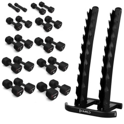 Set gantere poliuretan HMS HPT 2 x 1 - 10 KG (110 KG) + suport STR37