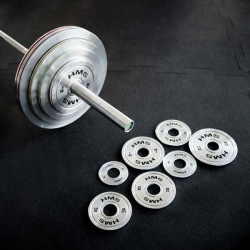 TOS SET CALIBRATED STEEL OLYMPIC PLATES 2 x 10 - 25 KG (140 KG) HMS - Img 4
