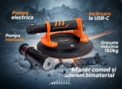 Ventuza Profesionala cu pompa ELECTRICA de vid pentru manipulare placi rugoase sau fine Ø200mm, 150kg - CNO-VECO120LION - Img 4