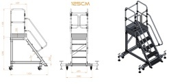 Scara industriala din aluminiu cu 3-8 trepte, platforma si roti ajustabile, h=100-225(cm), inaltime lucru 3-4,25(m) - CNO-SME-ALPL1 - Img 2