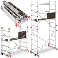 Schela aluminiu mobila cu doua scari pliabile 2x5 trepte, inaltime de lucru 3,9m, platforma 1,35x0,45(m), max. 150kg - CNO-SME-ACRO4M - Img 3