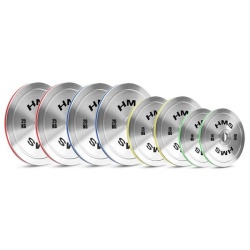 TOS SET CALIBRATED STEEL OLYMPIC PLATES 2 x 10 - 25 KG (140 KG) HMS - Img 2