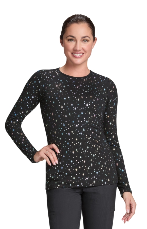 Bluză Underscrub Damă Koi Lite Tessa Tee | Black Iridescent Twinkle Pattern