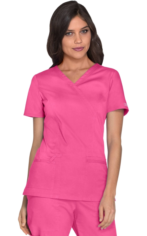 Halat Medical Cherokee Mock Wrap - WW Core Stretch | Shocking Pink