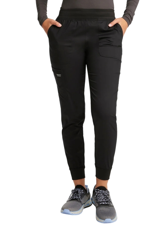Pantaloni Medicali Jogger Cu Talie Medie Black | WorkWear Revolution by Cherokee