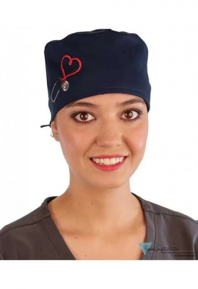 Boneta Chirurgicala Navy with Heart Stethoscope Patch - Img 1