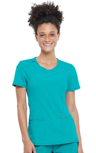 Halat Medical Antimicrobian Cherokee PROTX2® cu Decolteu Rotund - Infinity | Teal Blue - Img 1