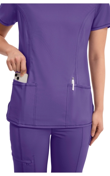 Halat Medical Antimicrobian Cherokee PROTX2® cu Decolteu Rotund - Infinity | Pretty n Purple - Img 4