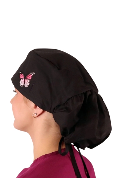 Boneta Chirurgicala Par Lung - Pink Butterfly Patch on Solid Black Cap - Img 5