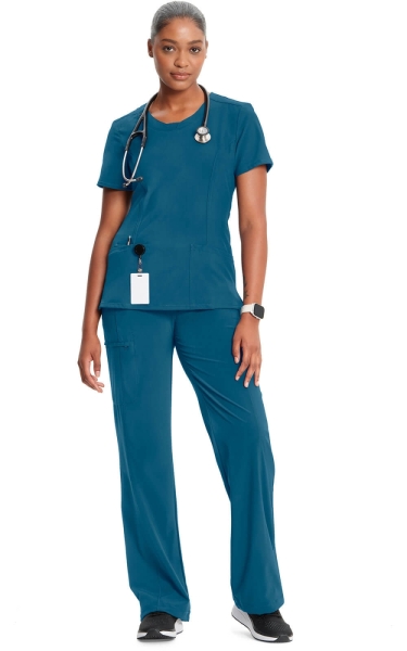 Halat Medical Antimicrobian Cherokee PROTX2® cu Decolteu Rotund - Infinity | Caribbean Blue - Img 2