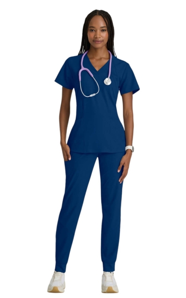 Pantaloni Medicali Jogger cu Talie Medie Hex Jacquard Boost - Barco One | Indigo - Img 3