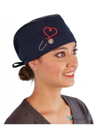 Boneta Chirurgicala Navy with Heart Stethoscope Patch - Img 2