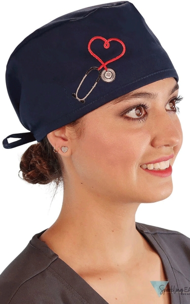 Boneta Chirurgicala Navy with Heart Stethoscope Patch - Img 2