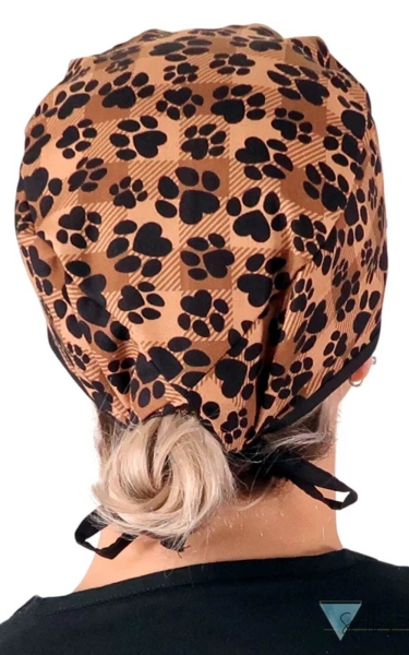 Boneta Chirurgicala - Plentiful Paws on Brown Plaid with Black Ties - Img 2