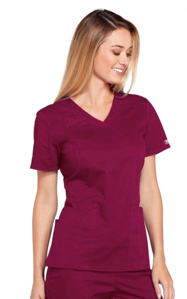 Halat Medical Cambrat pentru Femei Wine | Cherokee WorkWear Core Stretch - Img 4