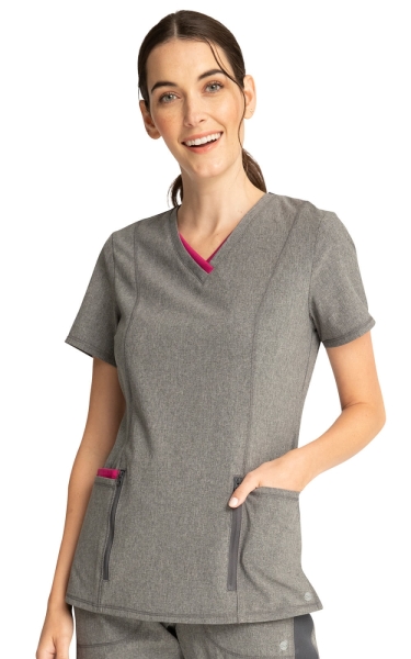 Halat Medical Cambrat cu Decolteu în V - Heather Grey | Infinity - Img 1