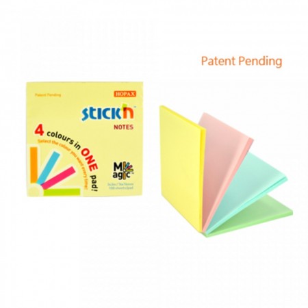 Magic notes autoadeziv 76 x 76 mm, 100 file, Stick"n - 4 culori pastel