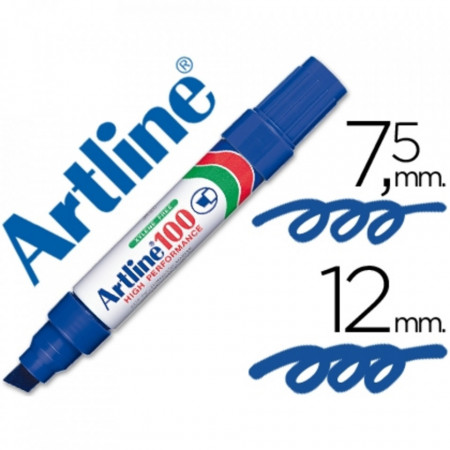 Permanent marker ARTLINE 100, corp metalic, varf tesit 7.5-12 mm - albastru - Img 3