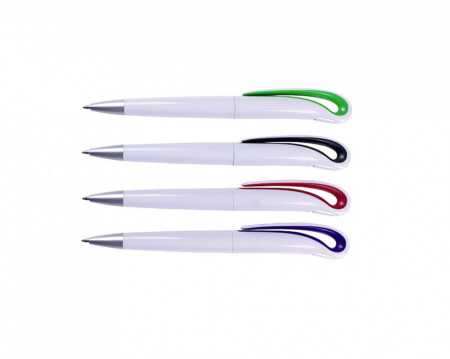 Pix plastic cu mecanism twist, corp alb si accesorii color, mina tip Parker, EV 2375