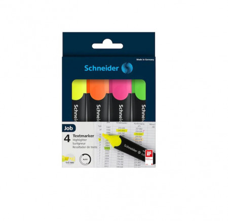 Textmarker SCHNEIDER Job, varf lat, 4 culori/set