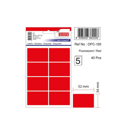 Etichete autoadezive color, 34 x 52 mm, 40 buc/set, Tanex -fluorescent