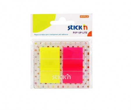 Film index autoadeziv 45 x 25mm, 2 x 20 file, cu dispenser, Stick"n Pop-up Lite - 2 culori neon