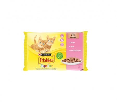 Hrana umeda pentru pisici Friskies Junior, Pui in Sos, 4 x 85g