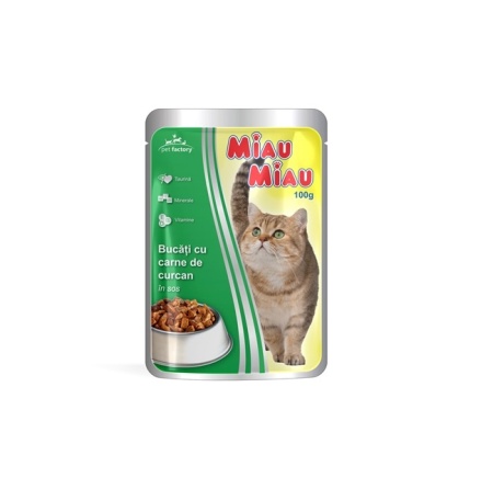 Hrana umeda pisici Miau Miau curcan in sos, 100g